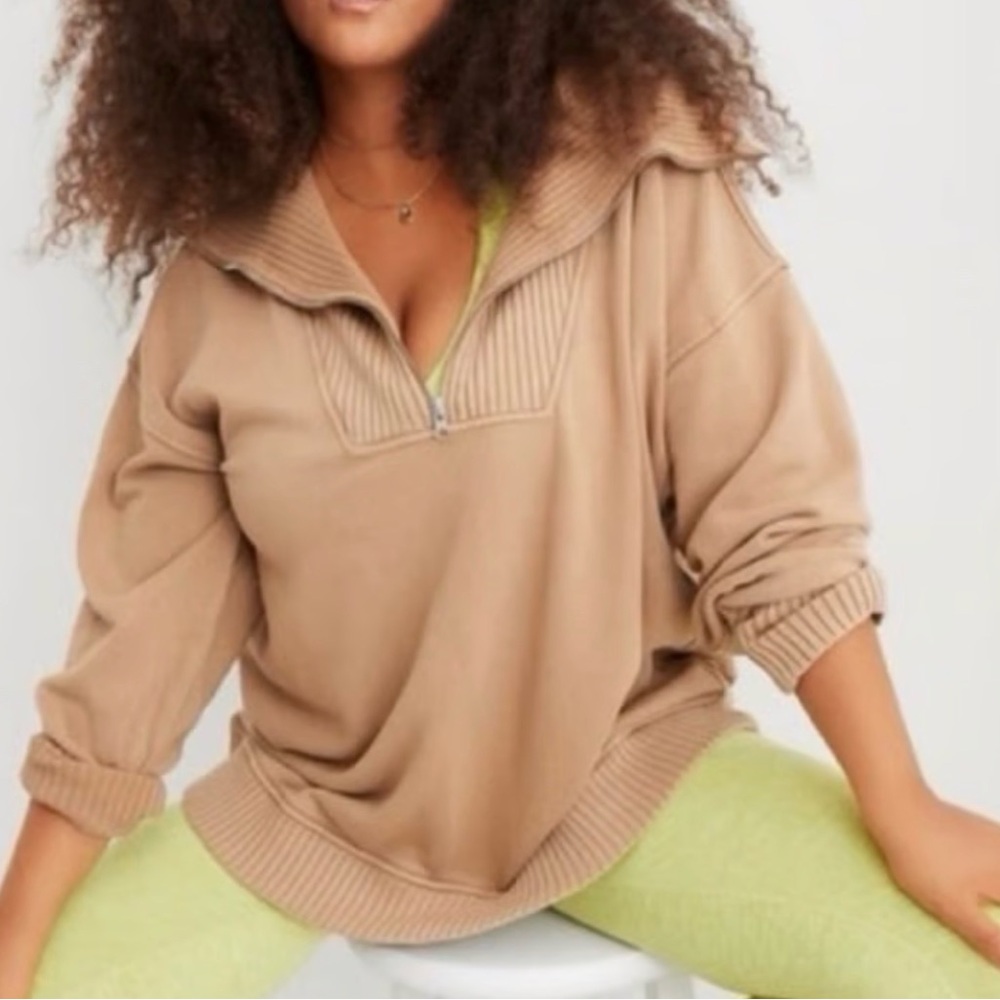 Aerie Tan Zip-Up Sweater